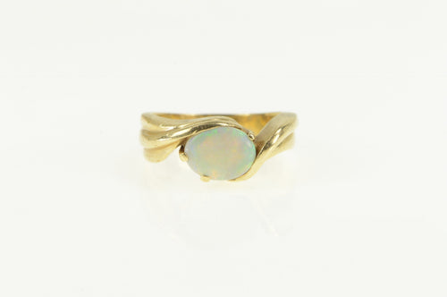 14K Natural Opal Ornate Retro Statement Bypass Ring Yellow Gold
