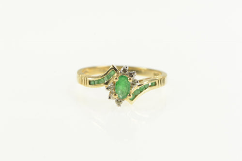 14K Oval Emerald Diamond Accent Engagement Ring Yellow Gold