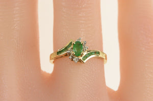 14K Oval Emerald Diamond Accent Engagement Ring Yellow Gold