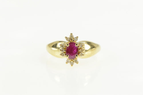 14K 0.73 Ctw Ruby Diamond Halo Engagement Ring Yellow Gold