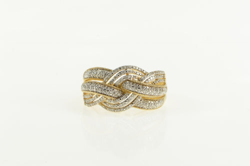 14K 0.28 Ctw Pave Diamond Encrusted Braid Band Ring Yellow Gold