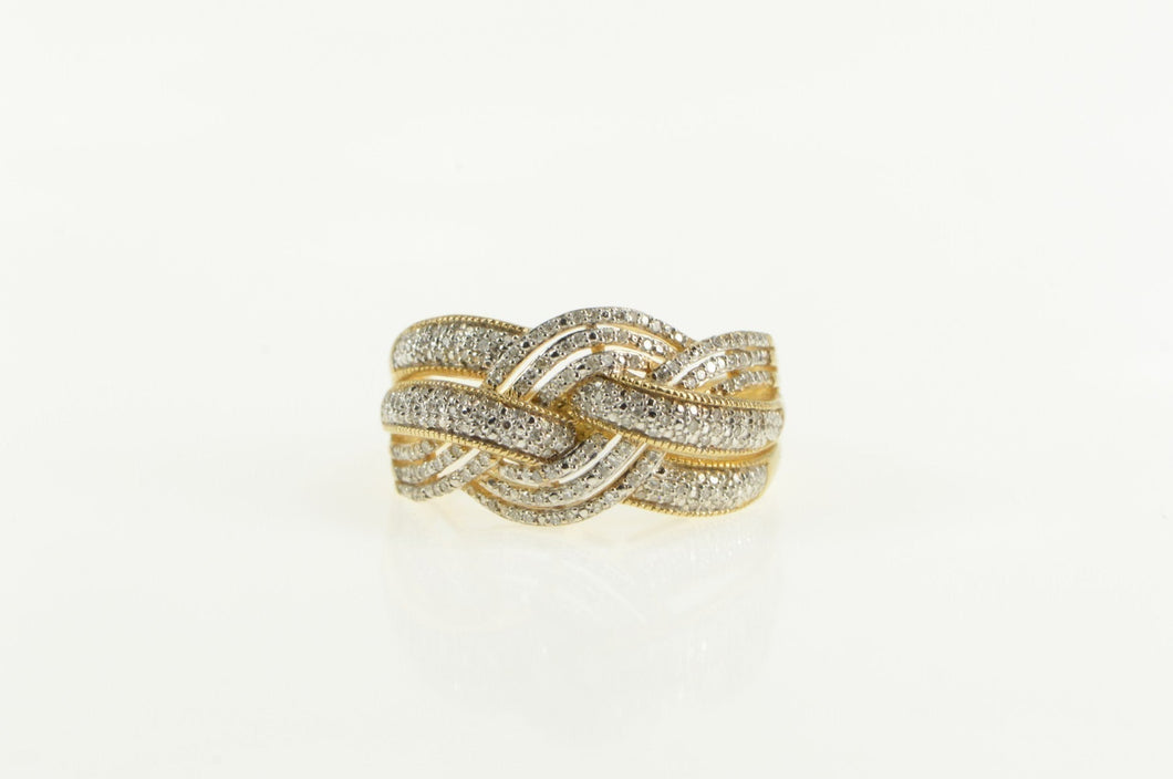 14K 0.28 Ctw Pave Diamond Encrusted Braid Band Ring Yellow Gold