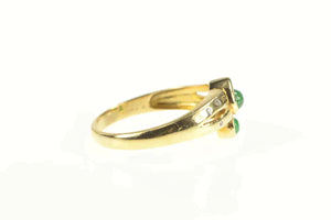 14K Emerald Leaf Diamond Cluster Vine Motif Ring Yellow Gold