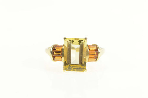 14K Emerald Cut Citrine Baguette Accent Cocktail Ring Yellow Gold