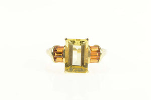 14K Emerald Cut Citrine Baguette Accent Cocktail Ring Yellow Gold