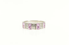 Load image into Gallery viewer, 14K Princess Pink Topaz Diamond Accent Band Ring White Gold
