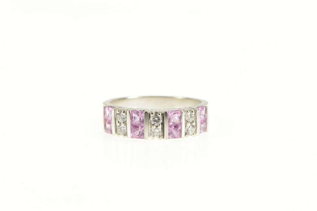 14K Princess Pink Topaz Diamond Accent Band Ring White Gold