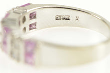 Load image into Gallery viewer, 14K Princess Pink Topaz Diamond Accent Band Ring White Gold
