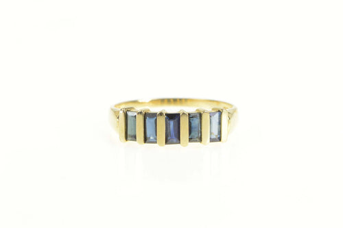 14K Emerald Cut Natural Sapphire Five Stone Band Ring Yellow Gold