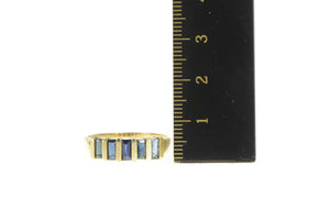 14K Emerald Cut Natural Sapphire Five Stone Band Ring Yellow Gold
