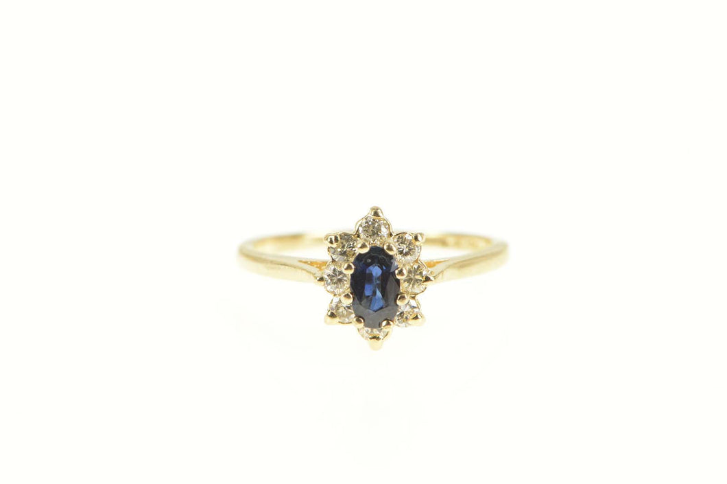 14K Oval Natural Sapphire Diamond Halo Engagement Ring Yellow Gold