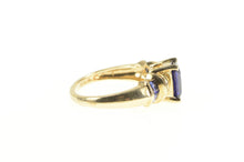 Load image into Gallery viewer, 10K Emerald Syn. Sapphire Diamond Statement Ring Yellow Gold