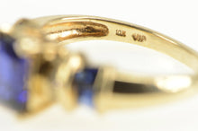 Load image into Gallery viewer, 10K Emerald Syn. Sapphire Diamond Statement Ring Yellow Gold