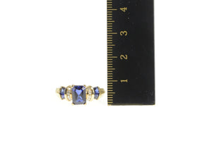 10K Emerald Syn. Sapphire Diamond Statement Ring Yellow Gold