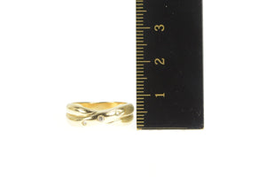 14K Diamond Flush Inset Criss Cross X Band Ring Yellow Gold