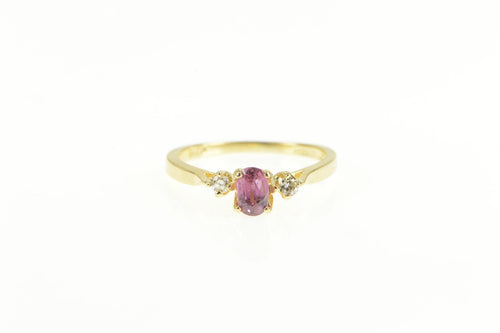 14K Pink Sapphire Diamond Ornate Engagement Ring Yellow Gold