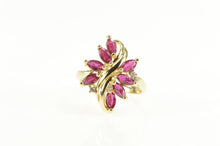 Load image into Gallery viewer, 14K Marquise Natural Ruby Diamond Accent Cluster Ring Yellow Gold