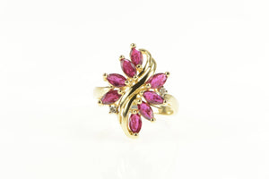 14K Marquise Natural Ruby Diamond Accent Cluster Ring Yellow Gold