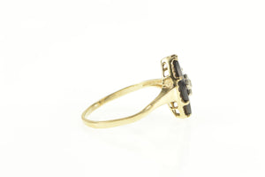 10K Marquise Black Onyx Diamond Star Ornate Ring Yellow Gold