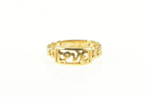 14K Love Groovy Word Chain Pattern Band Ring Yellow Gold