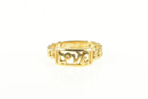 14K Love Groovy Word Chain Pattern Band Ring Yellow Gold