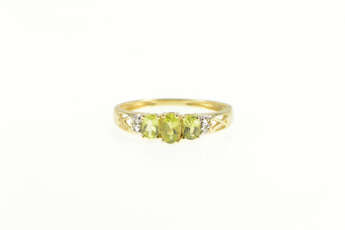 10K Peridot Three Stone Diamond Engagement Ring Yellow Gold