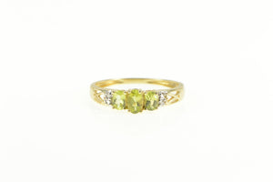 10K Peridot Three Stone Diamond Engagement Ring Yellow Gold