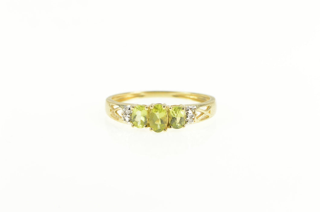 10K Peridot Three Stone Diamond Engagement Ring Yellow Gold