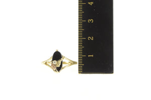 10K Black Hills Leaf Onyx Marquise Statement Ring Yellow Gold