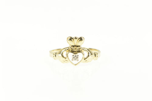 10K Diamond Claddagh Traditional Irish Celtic Ring Yellow Gold