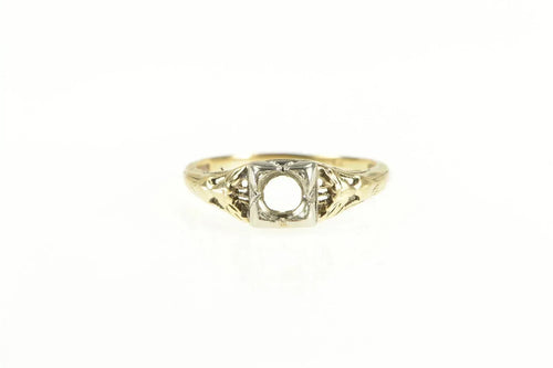 14K Art Deco Filigree 4.5mm Engagement Setting Ring Yellow Gold