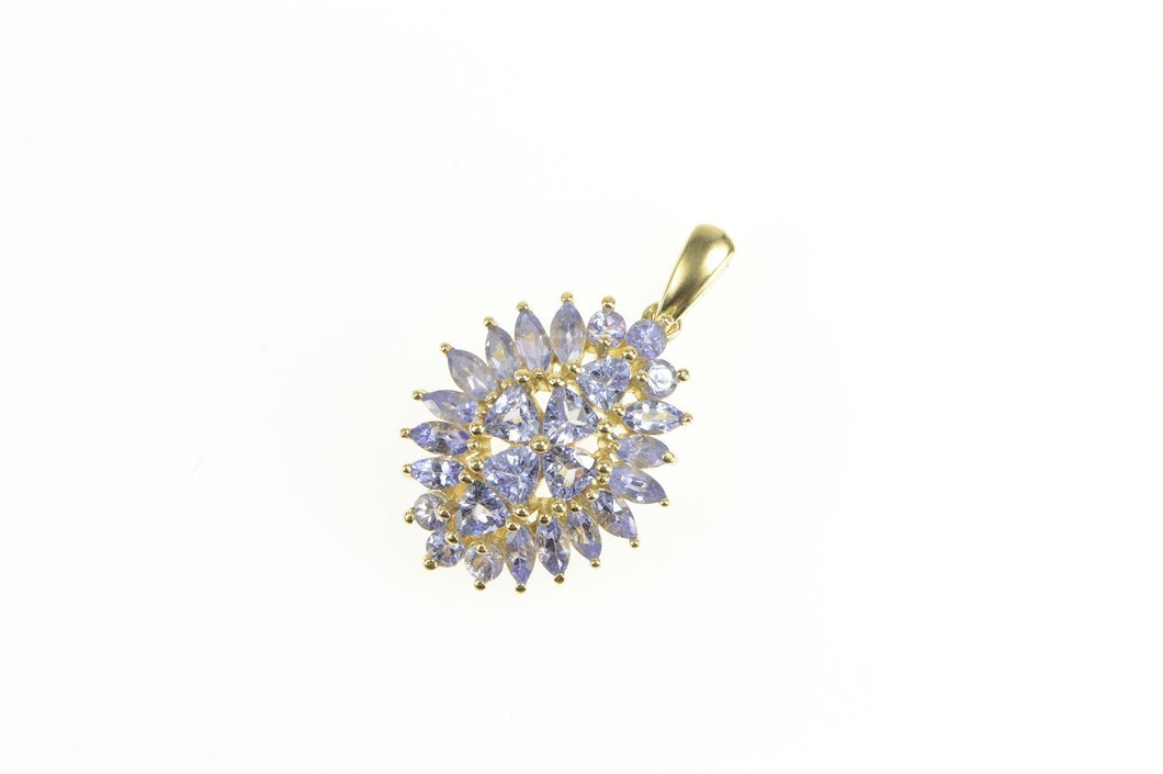 10K Oval Tanzanite Marquise Trillion Cluster Statement Pendant Yellow Gold