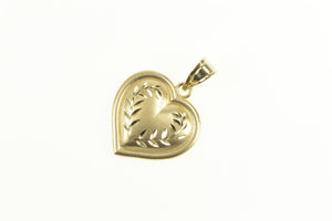 10K Rounded Heart Etched Vine Pattern Love Pendant Yellow Gold