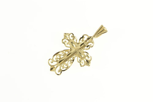 14K Ornate Scroll Filigree Cross Christian Pendant Yellow Gold