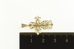 14K Ornate Scroll Filigree Cross Christian Pendant Yellow Gold