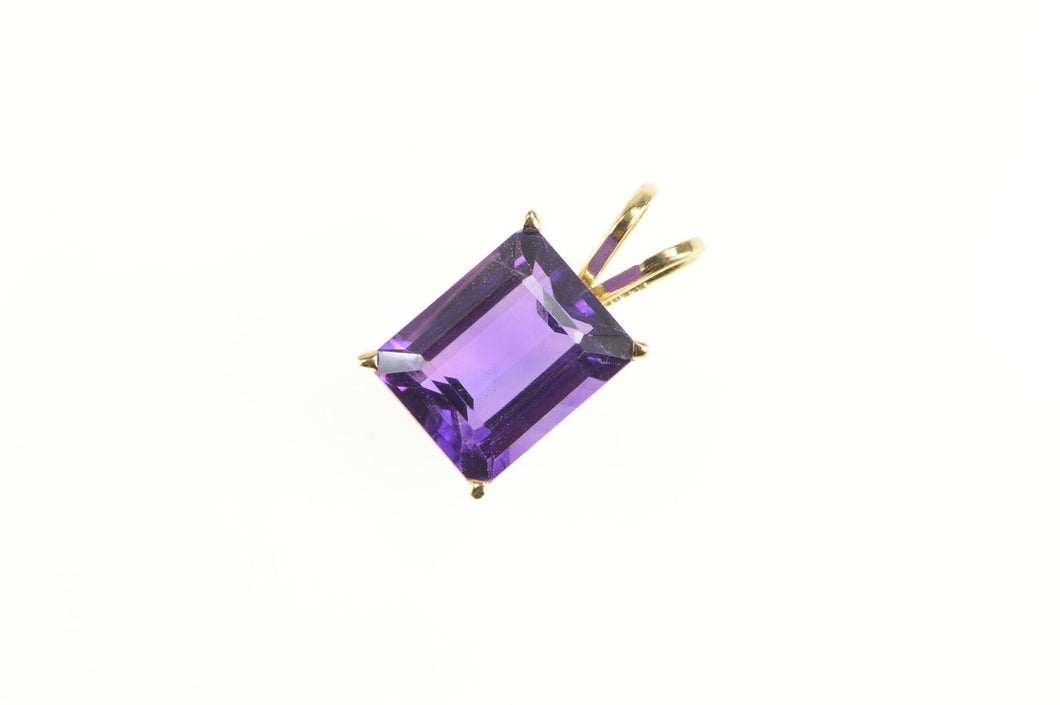 14K Emerald Cut Amethyst Solitaire Pendant Yellow Gold