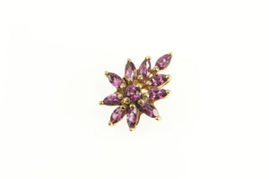 10K Purple Tourmaline Marquise Cluster Statement Pendant Yellow Gold