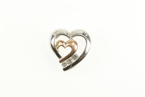 10K Two Tone Diamond Heart Love Symbol Pendant White Gold