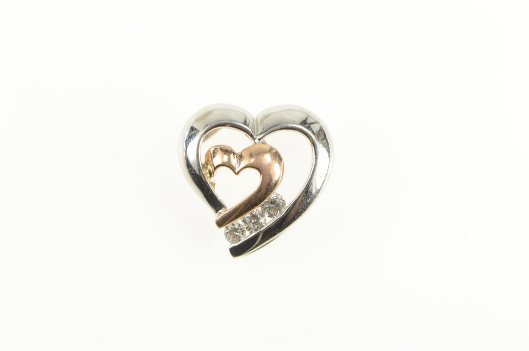 10K Two Tone Diamond Heart Love Symbol Pendant White Gold