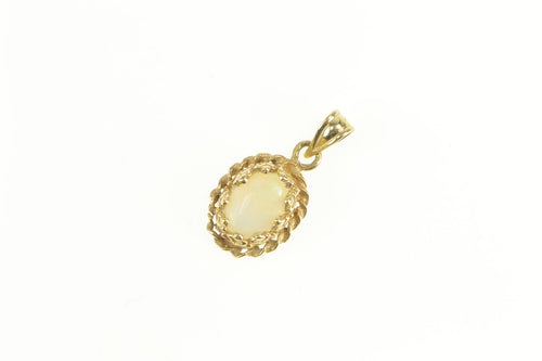 14K Oval Natural Opal Classic Statement Pendant Yellow Gold