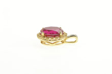 Load image into Gallery viewer, 10K Oval Syn. Ruby CZ Halo Classic Statement Pendant Yellow Gold