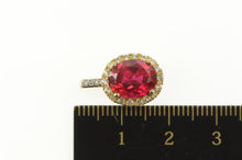 Load image into Gallery viewer, 10K Oval Syn. Ruby CZ Halo Classic Statement Pendant Yellow Gold