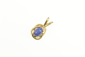 14K Oval Retro Syn. Blue Star Sapphire Pendant Yellow Gold