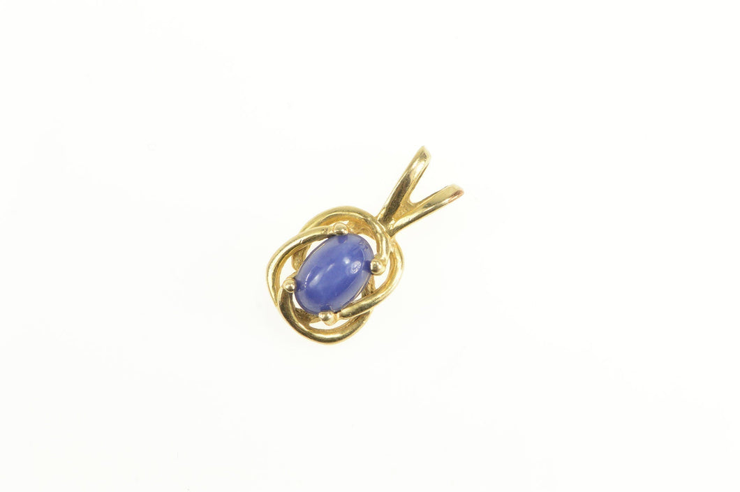 14K Oval Retro Syn. Blue Star Sapphire Pendant Yellow Gold