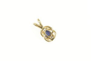 14K Oval Retro Syn. Blue Star Sapphire Pendant Yellow Gold