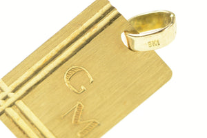 18K GM Monogram Etched Square Retro Charm/Pendant Yellow Gold