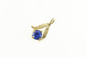 14K Round Retro Blue Spinel Classic Statement Pendant Yellow Gold