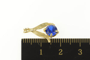 14K Round Retro Blue Spinel Classic Statement Pendant Yellow Gold