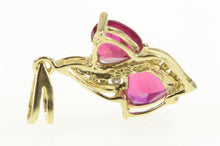 Load image into Gallery viewer, 10K Two Syn. Ruby Heart Love Symbol Diamond Charm/Pendant Yellow Gold