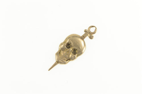 14K Victorian Ornate Skull Dagger Cane Charm/Pendant Yellow Gold
